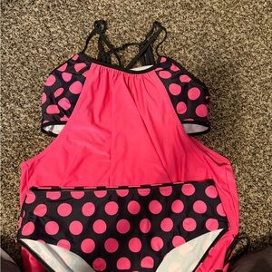 Pink and Black Polka Dot Swimsuit
